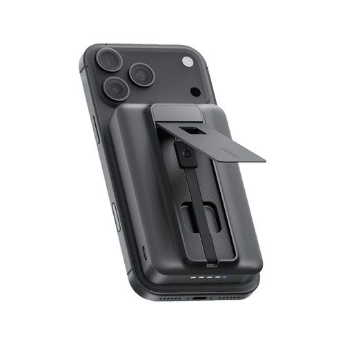 Energea MagPac Pro 35s With MagSafe Compatible Semi Solid State Power Bank With Built-in Cable and Stand 10000mAh - Gunmetal / Black