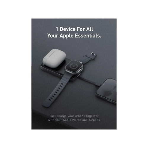 Energea MagPac Pro 35s With MagSafe Compatible Semi Solid State Power Bank With Built-in Cable and Stand 10000mAh - Gunmetal / Black