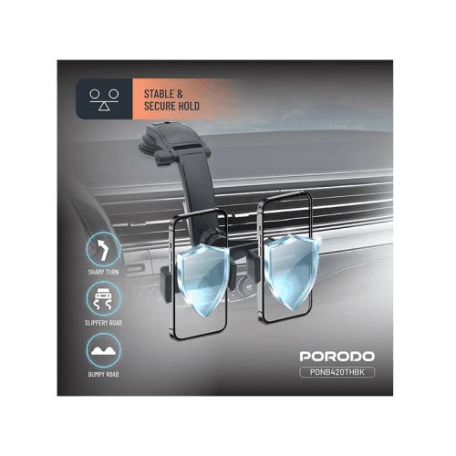 Porodo 360° Rotatable Car Dual Phone Holder – Black