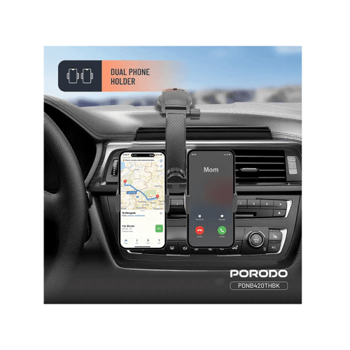 Porodo 360° Rotatable Car Dual Phone Holder – Black