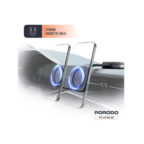 Porodo 360° Rotatable Vacuum & Adhesive Magnetic Car Dual Phone  Holder - Black