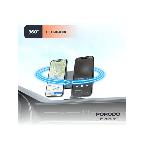 Porodo 360° Rotatable Vacuum & Adhesive Magnetic Car Dual Phone  Holder - Black