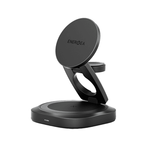 Energea AluMag Gyro 3 in 1 Foldable 25W Wireless Charger With 360 Rotating Base  - Gunmetal
