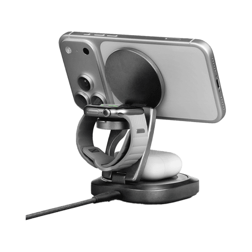 Energea AluMag Gyro 3 in 1 Foldable 25W Wireless Charger With 360 Rotating Base  - Gunmetal