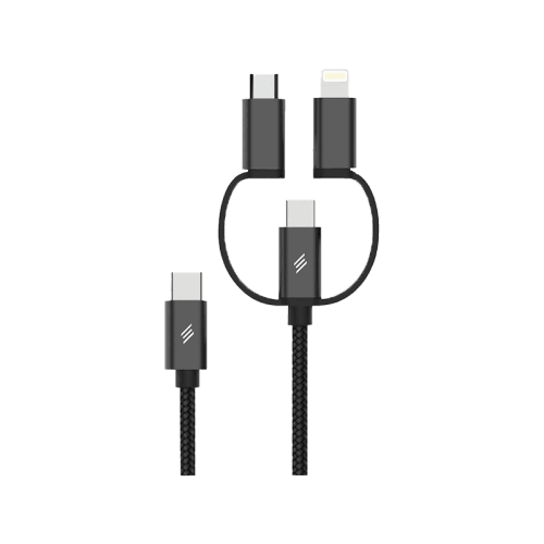 Smart Premium 3 in 1 USB-C to USB-C + Lightning + Micro USB Cable 45W 1.5m - Black