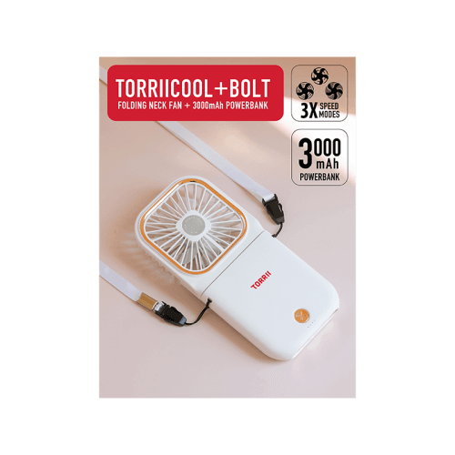 Torrii Cool Foldable Neck Fan with 3000mAh Powerbank - White