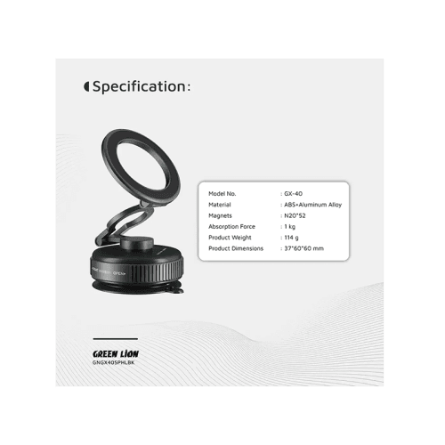 Green Lion GX-40 MagSafe Suction Phone Holder - Black