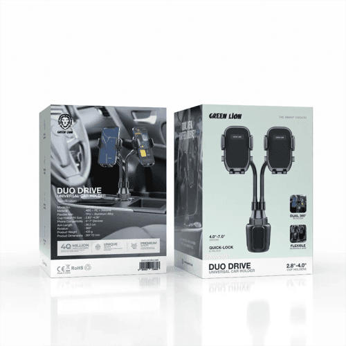 Green Lion Dual Drive Universal Car Phone Cup Holder Mount - Black