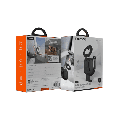 Porodo Loop Adjustable Travel Mount Magnetic Phone Holder - Black