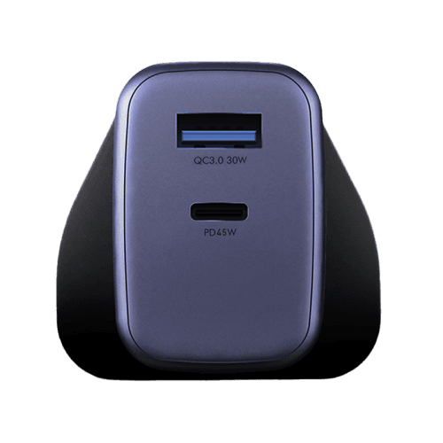 Energea Ampcharge 45 AVS 1-Port USB-C and 1-Port USB-A 45W with 60W Max Wall Charger - Indigo Blue