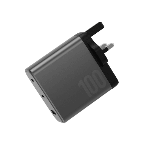 Energea Ampcharge 2-Port USB-C & 1-Port USB-A 100W GaN Wall Charger - Gunmetal