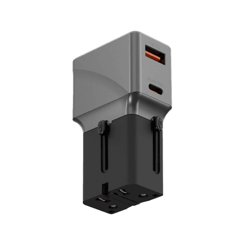 Energea TravelWorld 1-Port USB-C and 1-Port USB-A 25W PD Travel Adapter - Gunmetal Black