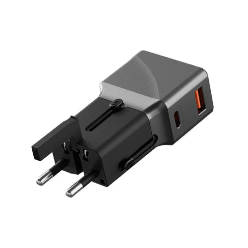 Energea TravelWorld 1-Port USB-C and 1-Port USB-A 25W PD Travel Adapter - Gunmetal Black
