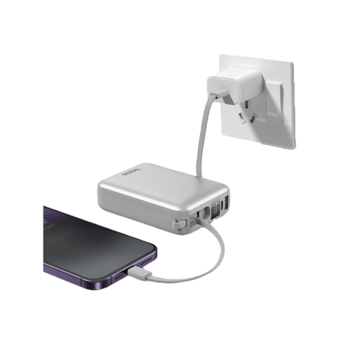 Bazic GoPower Fusion Mini 20K 3 in 1 Power Bank 20000mAh With Build in USB-C & Lightning Cable - Pebble