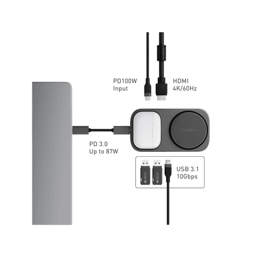 Energea Widock Plus 7 In 1 USB-C Hub With Wireless Charger - Gunmetal