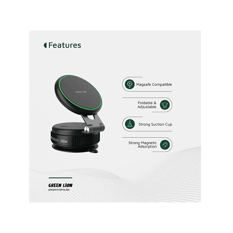 Green Lion GX-41 MagSafe Suction Phone Holder - Black