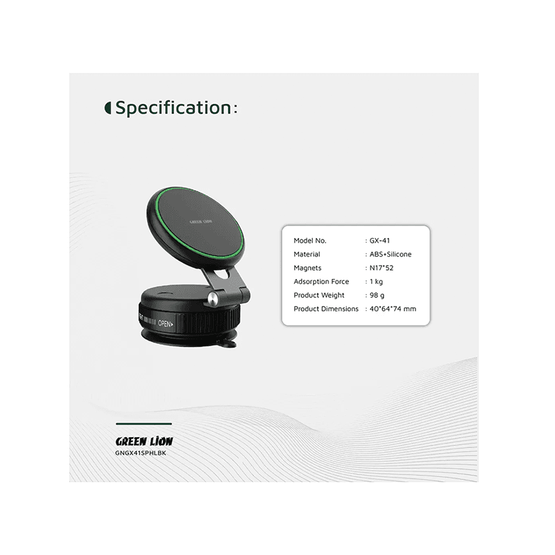 Green Lion GX-41 MagSafe Suction Phone Holder - Black