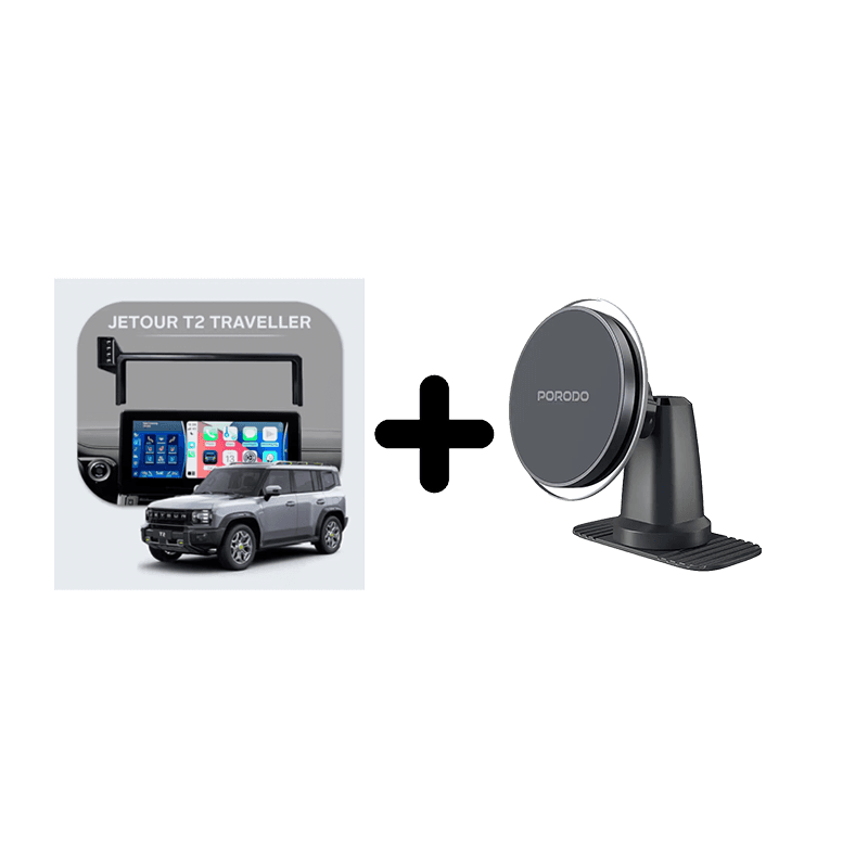 Bundle - Car Mount Screen Frame for Jetour T2 Traveller (2023-2024) + Porodo 2 In 1 Magsafe Car Mount - Black
