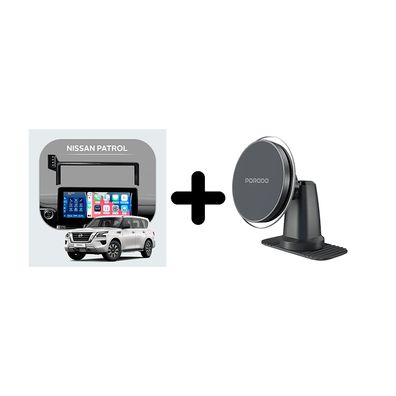 Bundle - Car Mount Screen Frame for Nissan Patrol (2025) + Porodo 2 In 1 Magsafe Car Mount - Black