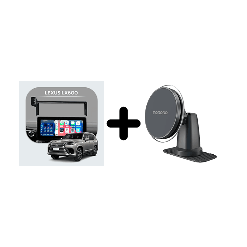 Bundle - Car Mount Screen Frame for  Lexus LX600 (2022 - 2023) + Porodo 2 In 1 Magsafe Car Mount - Black