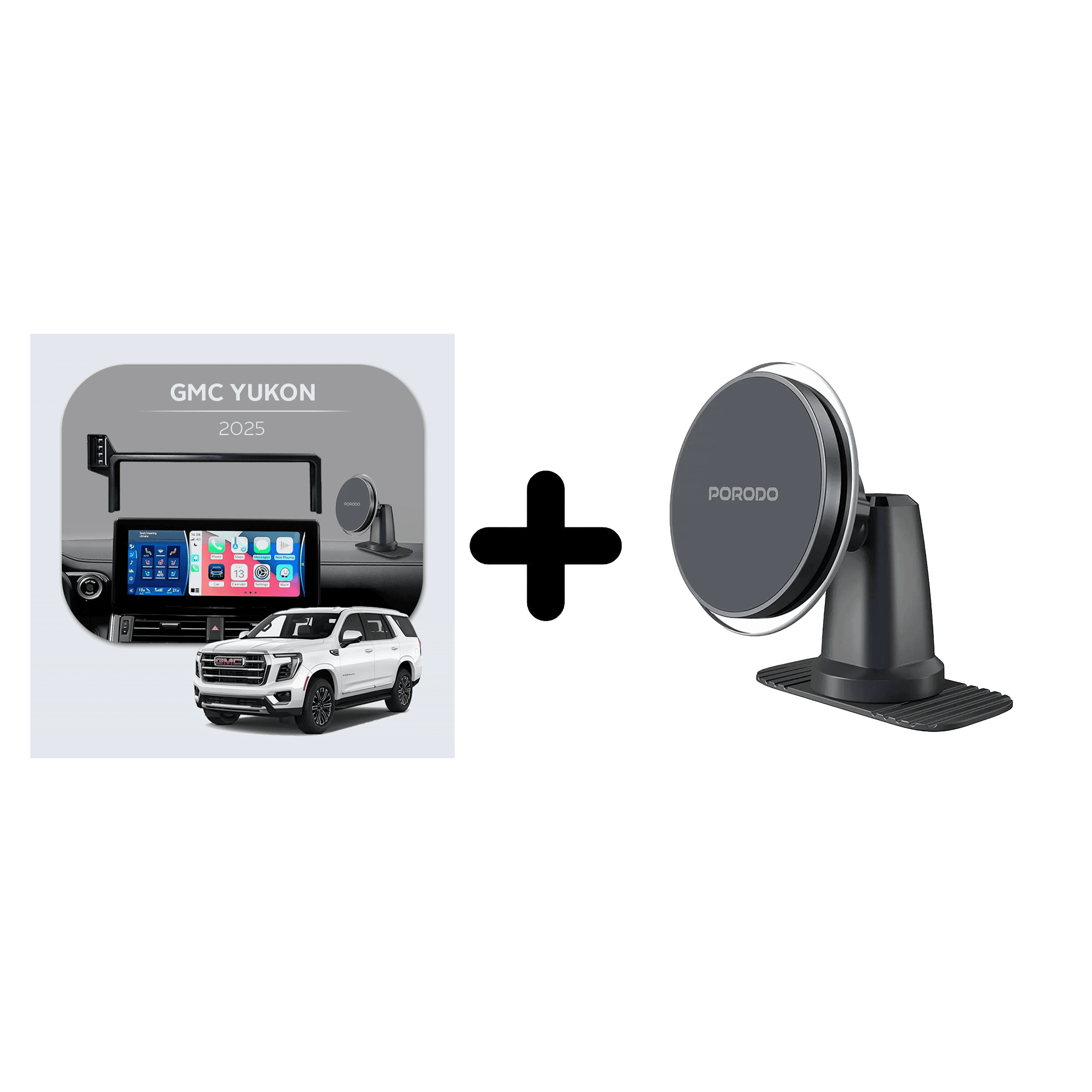 Bundle - Car Mount Screen Frame for GMC Yukon (2025) + Porodo 2 In 1 Magsafe Car Mount - Black