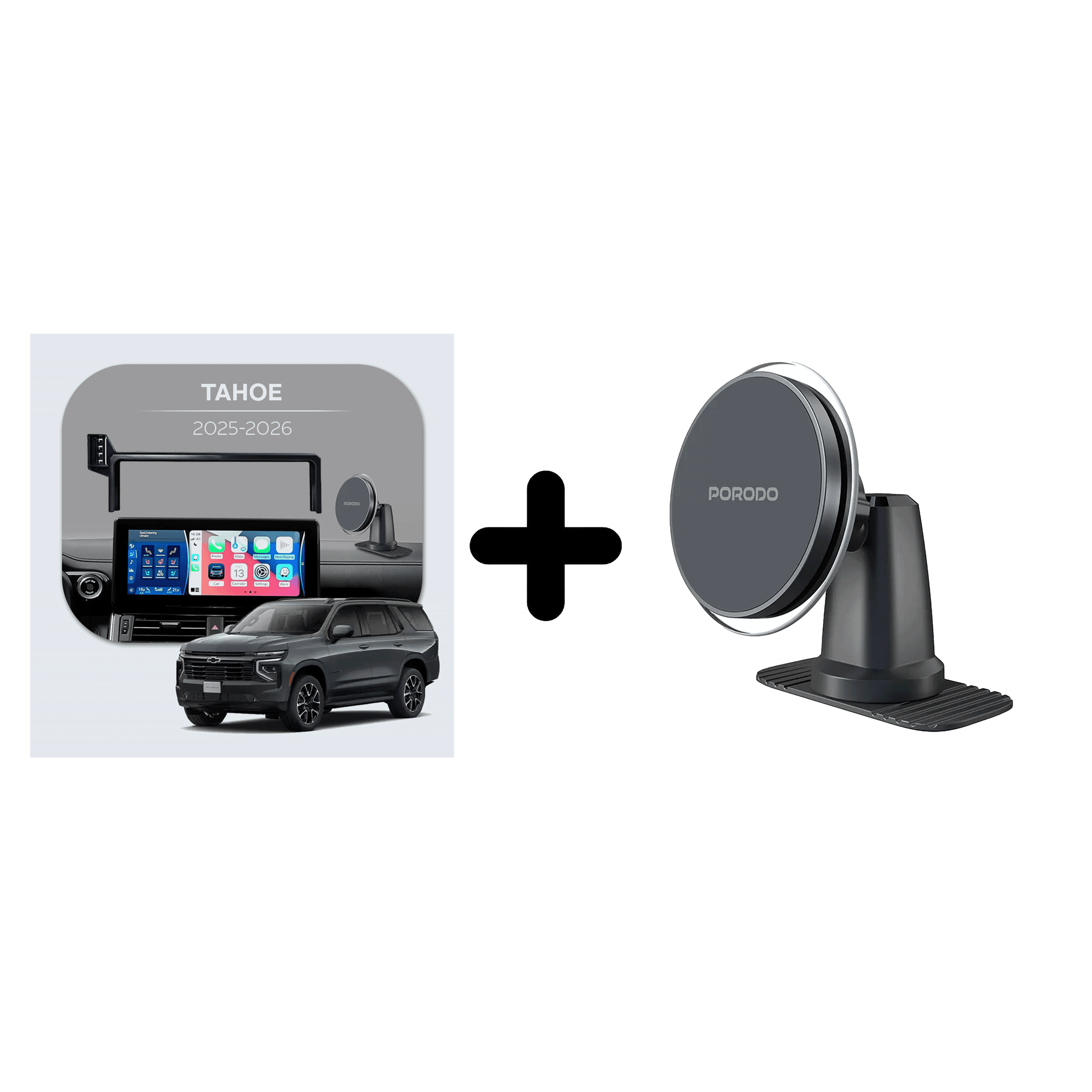 Bundle - Car Mount Screen Frame for Tahoe (2025-2026) + Porodo 2 In 1 Magsafe Car Mount - Black