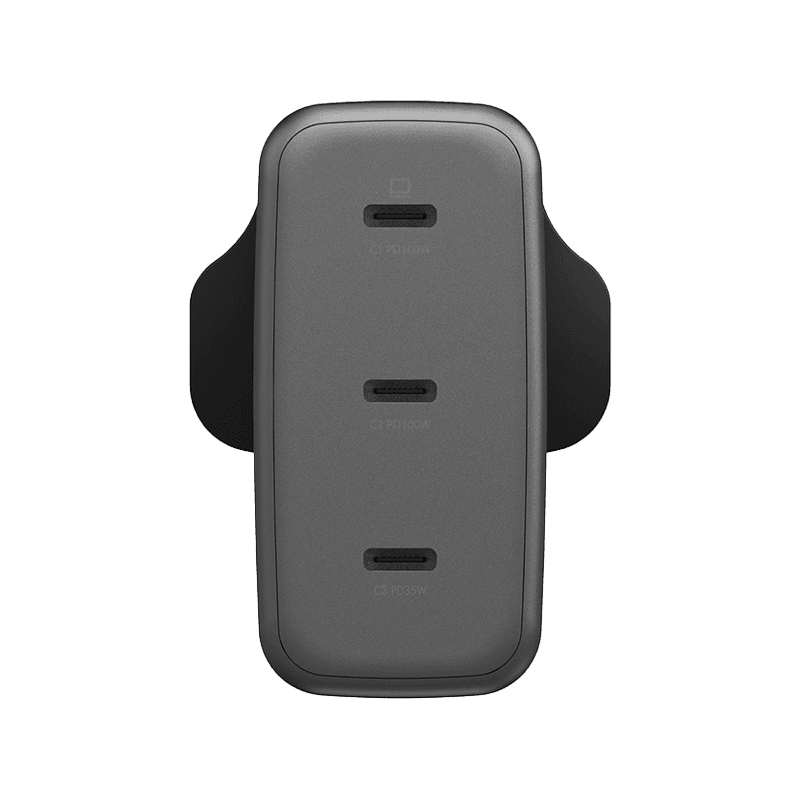 Energea Ampcharge 3-Port USB-C  100W GaN Wall Charger - Gunmetal