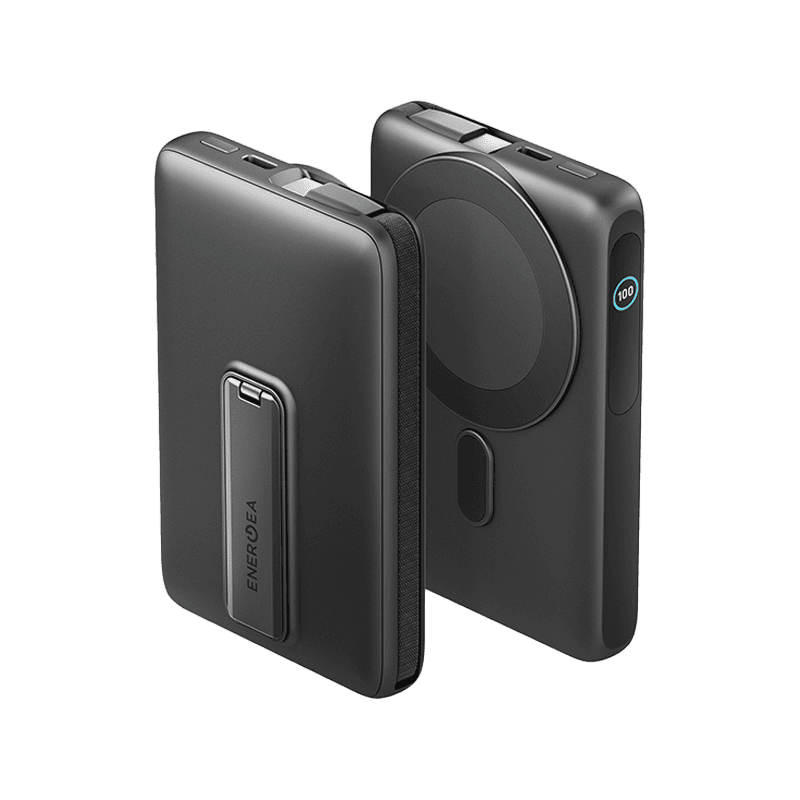 Energea Magpac Ultra Qi2 Magsafe Compatible Power Bank With Built-in Cable and Stand PD 35W 10000mAh - Gunmetal