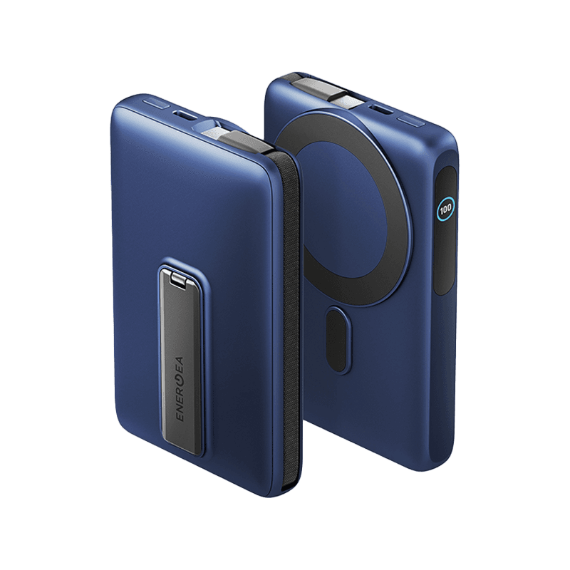 Energea Magpac Ultra Qi2 Magsafe Compatible Power Bank With Built-in Cable and Stand PD 35W 10000mAh - Indigo Blue
