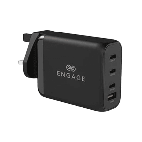 Engage 3 Port USB-C + 1 Port USB-A 200W Gan Travel Charger - Black