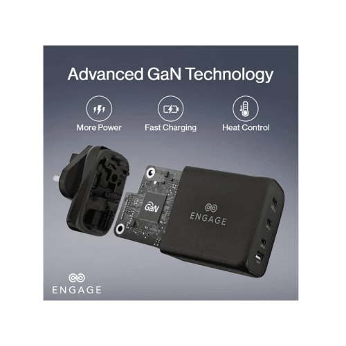 Engage 3 Port USB-C + 1 Port USB-A 200W Gan Travel Charger - Black