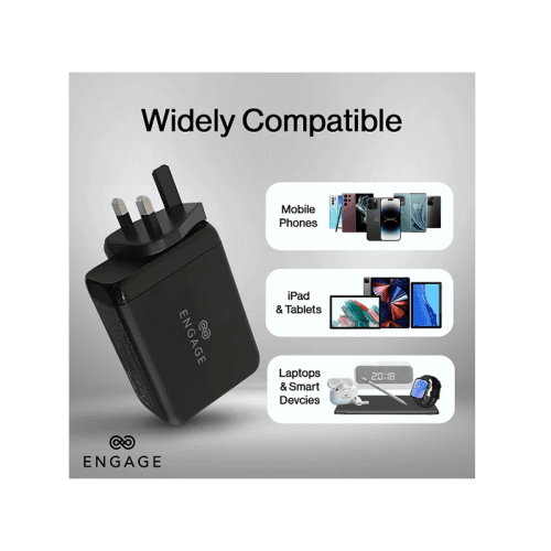 Engage 3 Port USB-C + 1 Port USB-A 200W Gan Travel Charger - Black