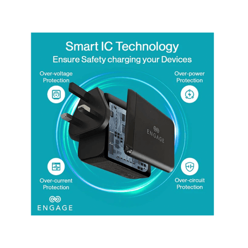 Engage 3 Port USB-C + 1 Port USB-A 200W Gan Travel Charger - Black