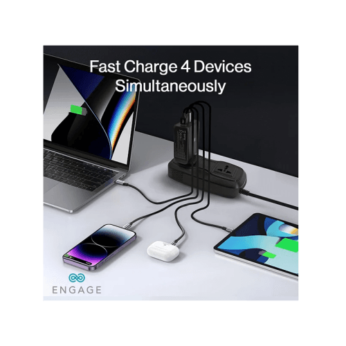 Engage 3 Port USB-C + 1 Port USB-A 200W Gan Travel Charger - Black