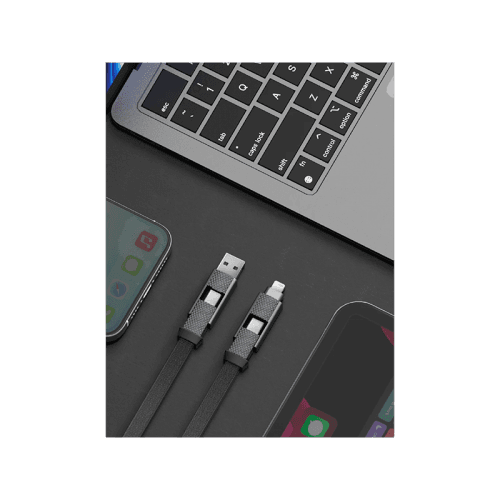 Bazic GoCharge Alucable 4 in 1 Input USB-A and USB-C to Output USB-C and Lightning Cable 1m - Black