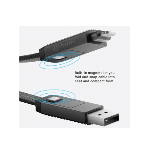 Bazic GoCharge Alucable 4 in 1 Input USB A and USB-C to Output USB-C and Lightning Cable 15cm - Black