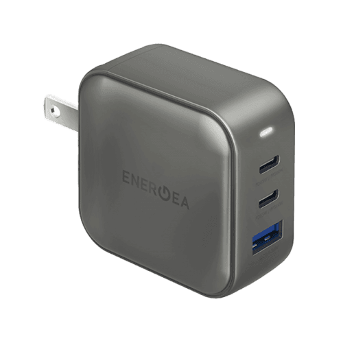 Energea TravelWorld 2-Port USB-C PD and 1-Port USB-A GaN 66W Travel Adapter - Gunmetal