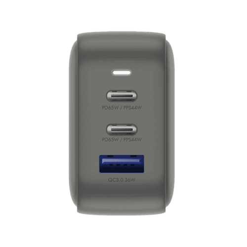 Energea TravelWorld 2-Port USB-C PD and 1-Port USB-A GaN 66W Travel Adapter - Gunmetal
