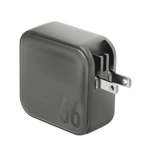 Energea TravelWorld 2-Port USB-C PD and 1-Port USB-A GaN 66W Travel Adapter - Gunmetal