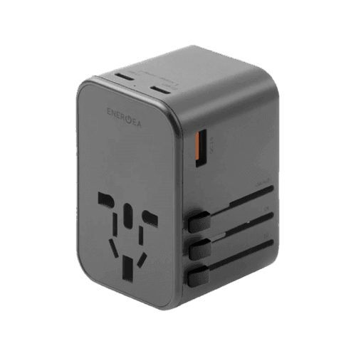 Energea Travelworld 2-Port USB-C and 1-Port USB-A GaN 65W Travel Adapter - Gunmetal