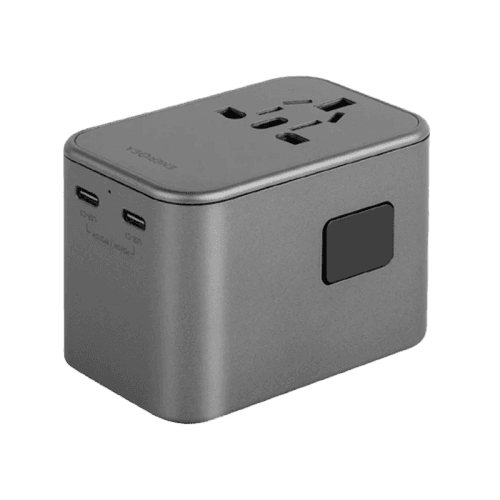Energea Travelworld 2-Port USB-C and 1-Port USB-A GaN 65W Travel Adapter - Gunmetal