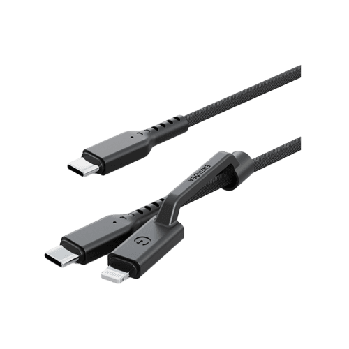 Energea Flow Duo USB-C to USB-C + Lightning 480Mbps 240W 1.5m Cable - Black