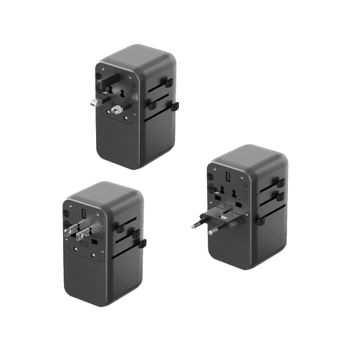 Energea TravelWorld 3-Port USB-C and 1-Port USB-A With 80CM USB-C Cable GaN 85W Travel Adapter - Gunmetal Black
