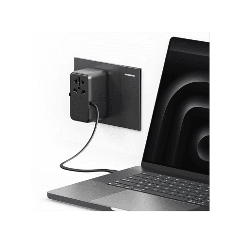 Energea TravelWorld 3-Port USB-C and 1-Port USB-A With 80CM USB-C Cable GaN 85W Travel Adapter - Gunmetal Black