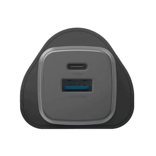 Energea Ampcharge 1-Port USB-C and 1-Port USB-A 20W GaN Wall Charger - Gunmetal