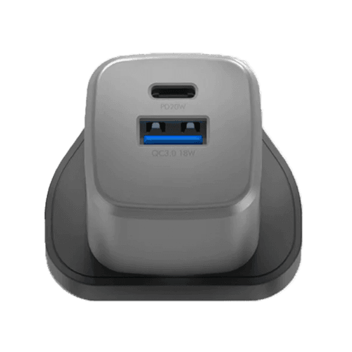 Energea Ampcharge 1-Port USB-C and 1-Port USB-A 20W GaN Wall Charger - Gunmetal