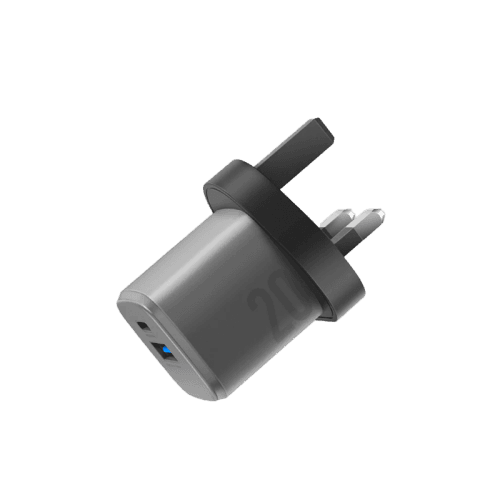 Energea Ampcharge 1-Port USB-C and 1-Port USB-A 20W GaN Wall Charger - Gunmetal