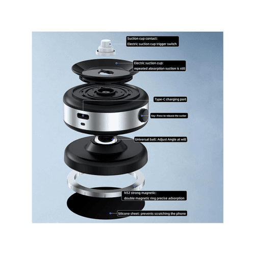 Sky 360 Rotating Vacuum Suction Magnetic Phone Holder Without Gravity - Silver