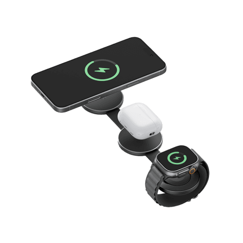 Energea AluMag Trio 3 in 1 Foldable 15W Wireless Charger - Gold