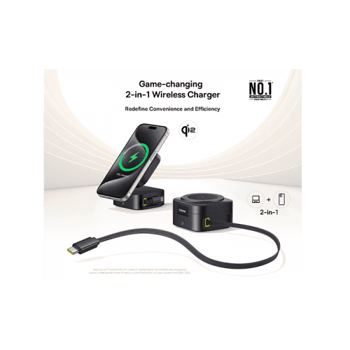 Baseus PicoGo Series 2-in-1 Qi2 67W Magnetic Wireless Charger - Cosmic Black (USB-C to USB-C 100W Cable Included)